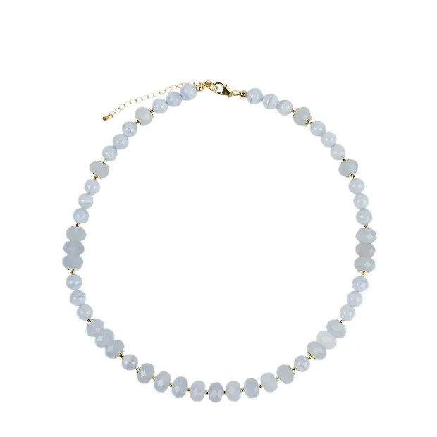 Chalcedony necklace, faceted button, gold-plated, extension chain | Marco Schreier