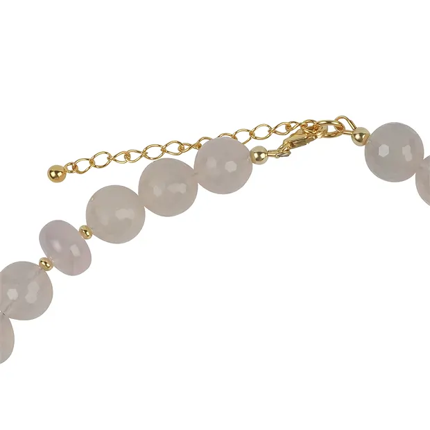 Collar Calcedonia (rosa), botón, cuentas facetadas, chapado en oro, cadena de extensión | Marco Schreier
