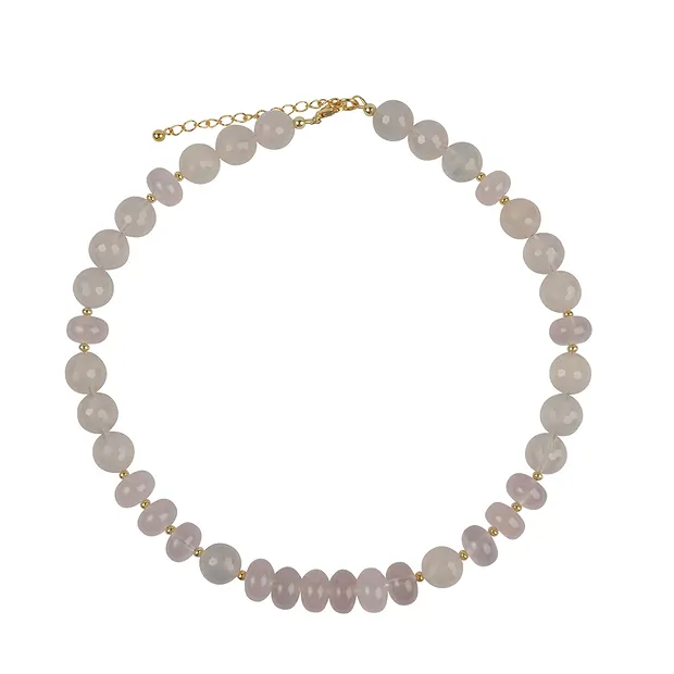 Atelierkette Chalcedon (rosa), Button, Kugeln, vergoldet | Marco Schreier