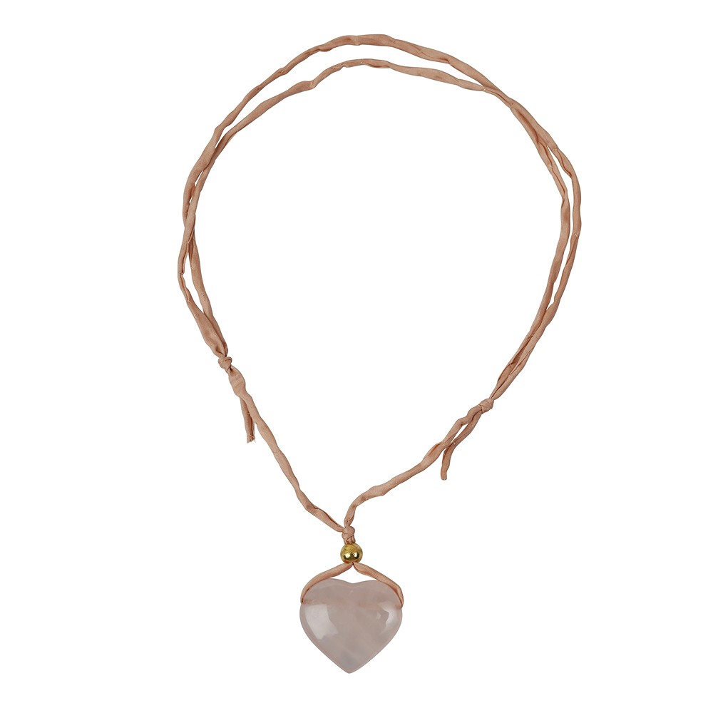 Rose Quartz necklace, heart (35mm) on Silk Cord, gold-plated, sliding knot | Marco Schreier