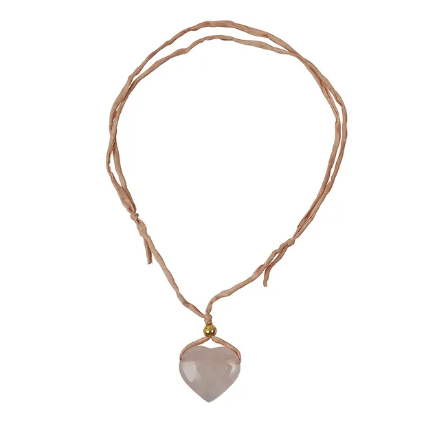 Rose Quartz necklace, heart (35mm) on Silk Cord, gold-plated, sliding knot | Marco Schreier