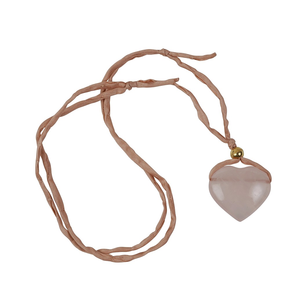 Rose Quartz necklace, heart (35mm) on Silk Cord, gold-plated, sliding knot | Marco Schreier