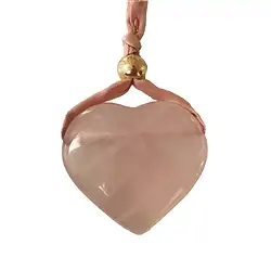 241009230018 Colliers Quartz rose, cœur (35mm) sur Cordons de soie, doré, nœud coulissant | Marco Schreier