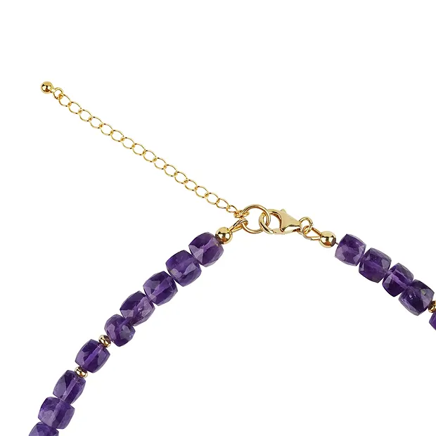 Amethyst necklace, cube (6 - 8mm), gold-plated | gems, healing stones & jewelry