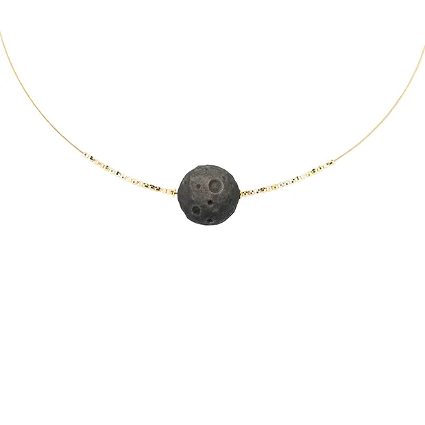 Atelierkette Obsidian (Silberglanz), Mond, vergoldet | Marco Schreier