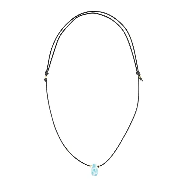 Larimar necklace leather with drops (20 x 10mm), 40 - 80cm, gold-plated | Marco Schreier