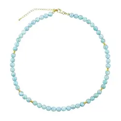 241009240048 Collier Larimar, Kugeln (7mm), vergoldet, Verlängerungskettchen  | Marco Schreier