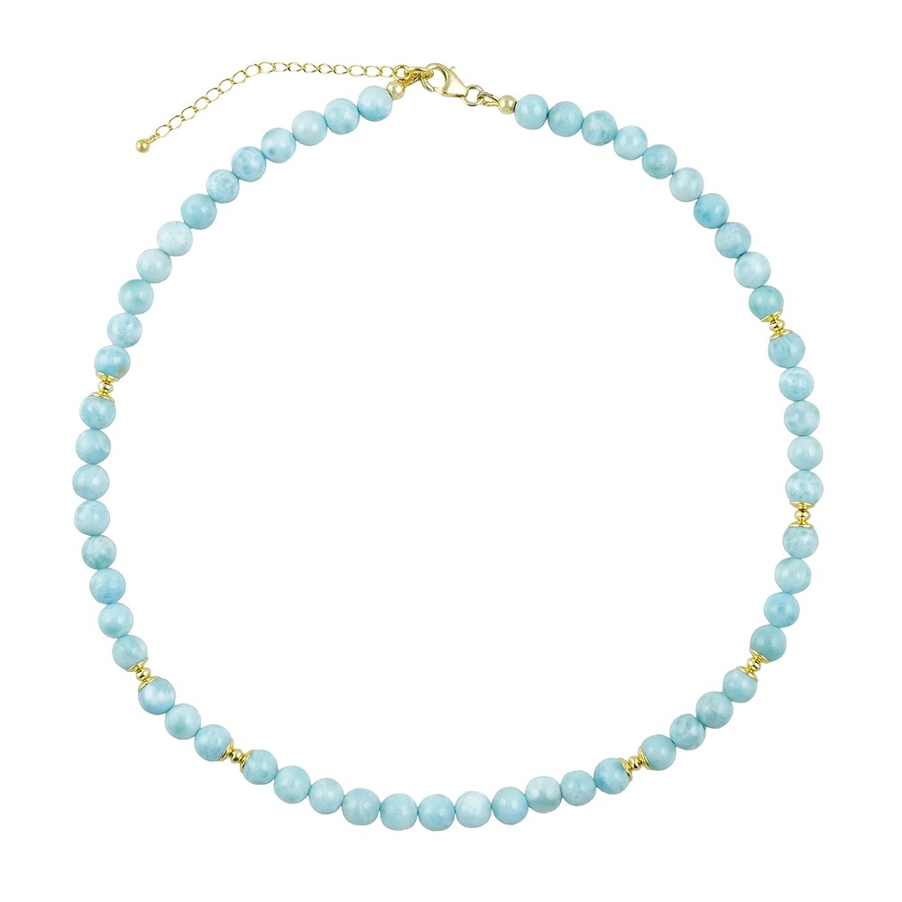 Larimar necklace, beads (7mm), gold-plated, extension chain  | Marco Schreier