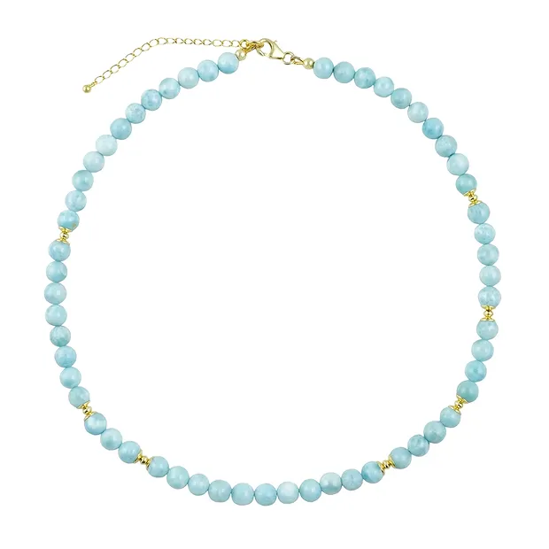 Collier Larimar, boules (7mm), doré, Chaîne d'extension  | Marco Schreier