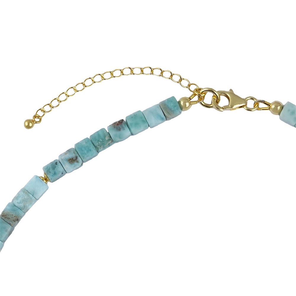 Collar de Larimar, cubo (5mm), chapado en oro, cadena de extensión  | Marco Schreier