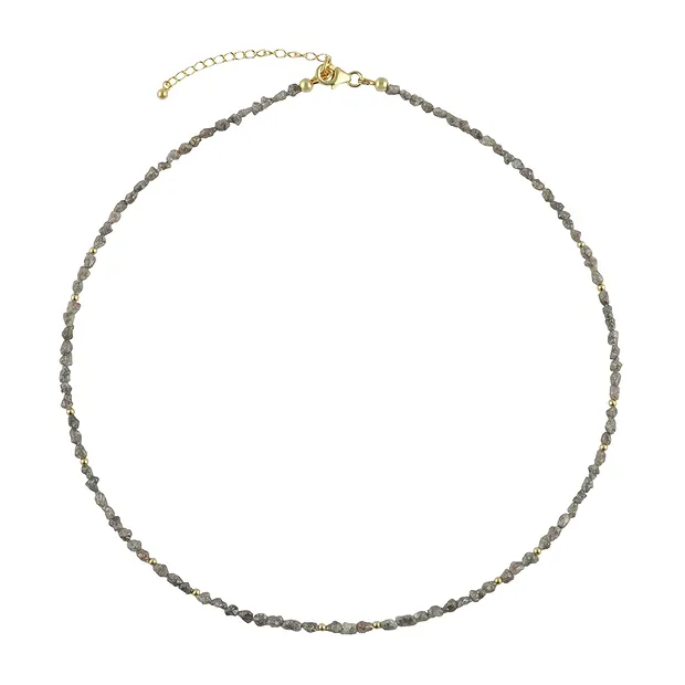 Collar Diamante (gris), cristales en bruto (2,5 mm), chapado en oro, cadena extensible | Marco Schreier