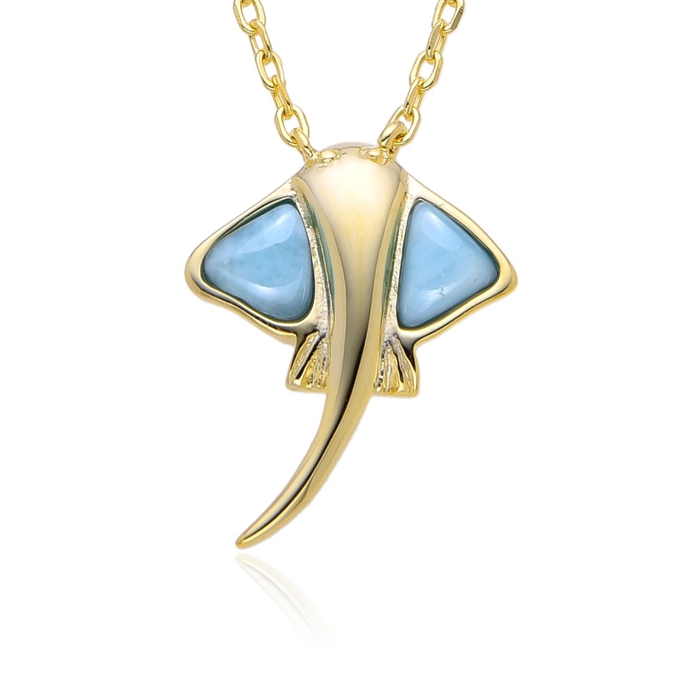 Anhänger Larimar, Manta, 1,8cm, vergoldet, mit Kette | Marco Schreier