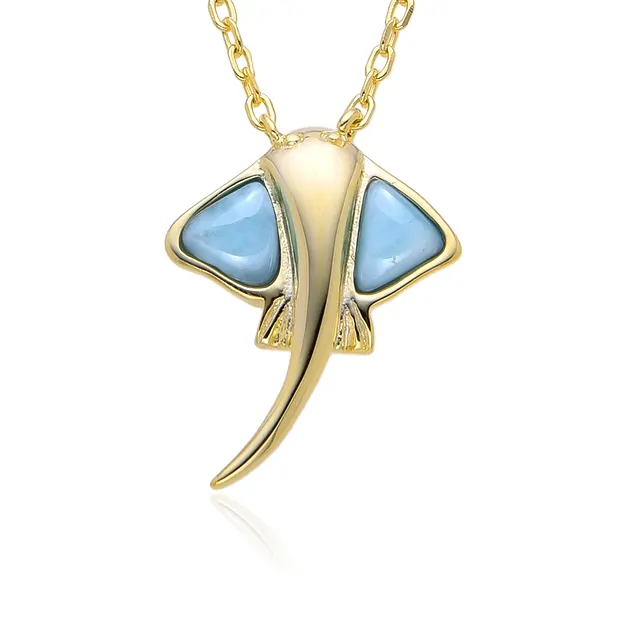 Colgante de Larimar, manta, 1,8 cm, chapado en oro, con cadena | Marco Schreier