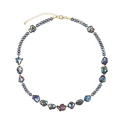 241009250005 Atelierkette Perle (petrol), Button, Freeform, vergoldet | Marco Schreier