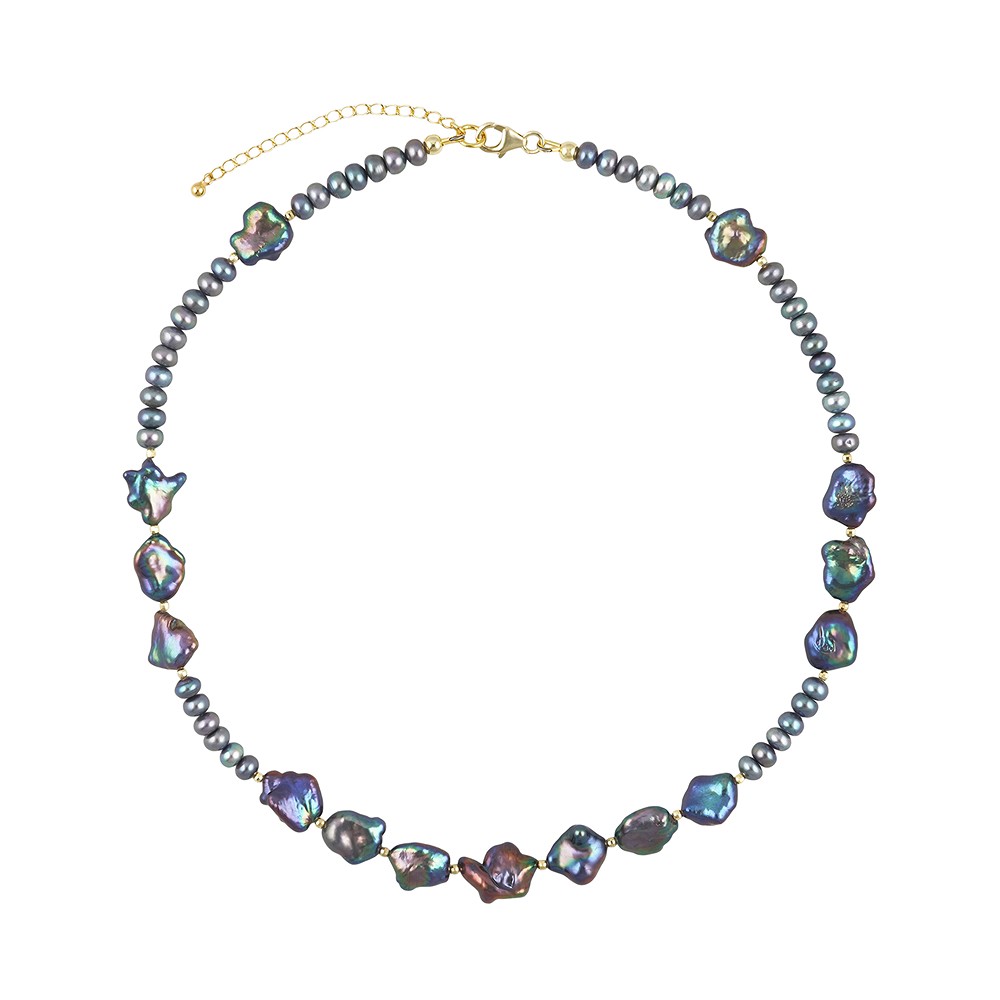 Atelierkette Perle (petrol), Button, Freeform, vergoldet | Marco Schreier