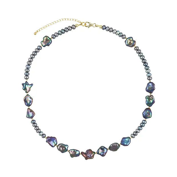 Collana Atelier perla (petrolio), bottone, forma libera, placcato oro | Marco Schreier