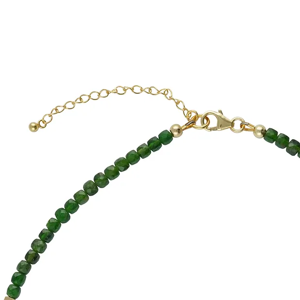 Collier Chromdiopsid Würfel (4mm), Ammolith, vergoldet, Verlängerungskettchen | Marco Schreier
