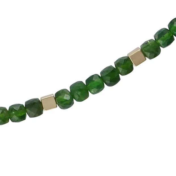 Collier Chromdiopsid Würfel (4mm), Ammolith, vergoldet, Verlängerungskettchen | Marco Schreier