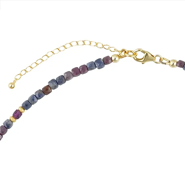 Atelier necklace Ruby cube, Sapphire cube, gold-plated | Marco Schreier