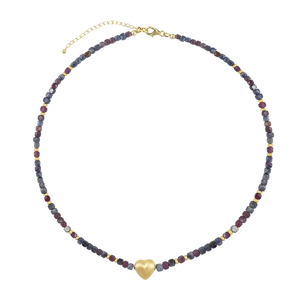 Collar Atelier cubo de rubí, cubo de zafiro, chapado en oro | Marco Schreier