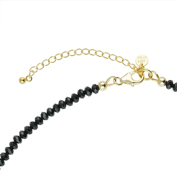 Atelierkette Schörl-Button (4mm), Labradorit-Würfel (4,5mm), Perle (10mm), vergoldet, Verlängerungskettchen | Marco Schreier