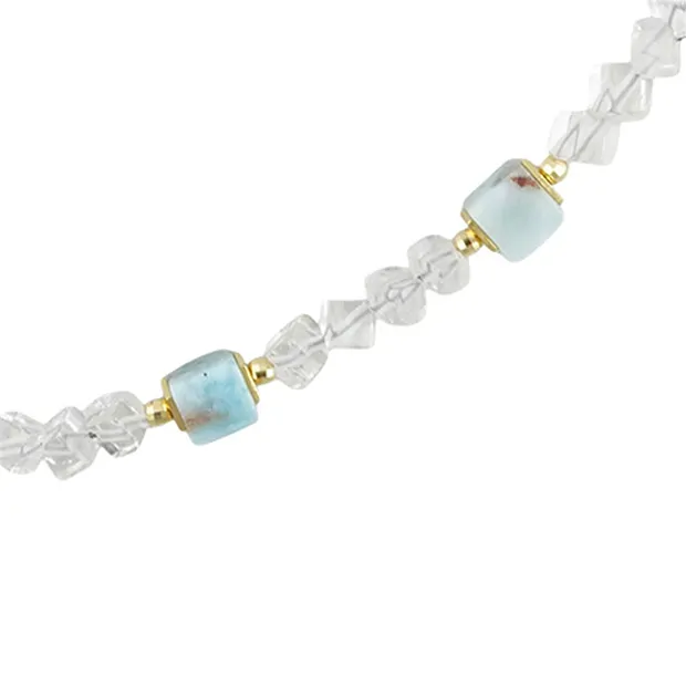 Atelier necklace Rock Crystal cube, Larimar, gold-plated | Marco Schreier