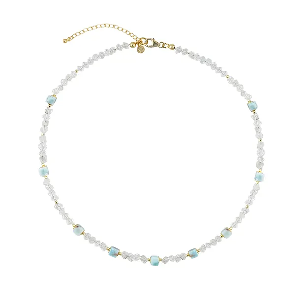 Atelier necklace Rock Crystal cube, Larimar, gold-plated | Marco Schreier