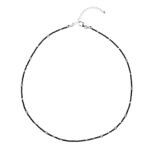 Collar de espinela (negra), cuentas facetadas de 2 mm, cadena alargadora, rodinada | Marco Schreier
