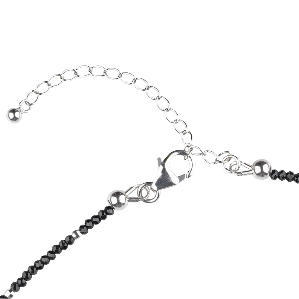 Kette Spinell (schwarz), 2mm Kugeln facettiert, Verlängerungskettchen, rhodiniert | Marco Schreier