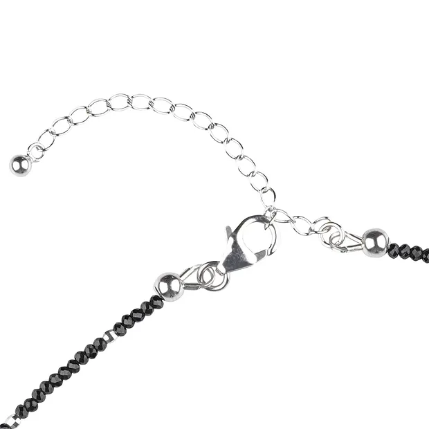 Collar de espinela (negra), cuentas facetadas de 2 mm, cadena alargadora, rodinada | Marco Schreier