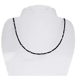 241018190060 Kette Spinell (schwarz), 2mm Kugeln facettiert, Verlängerungskettchen, rhodiniert | Marco Schreier