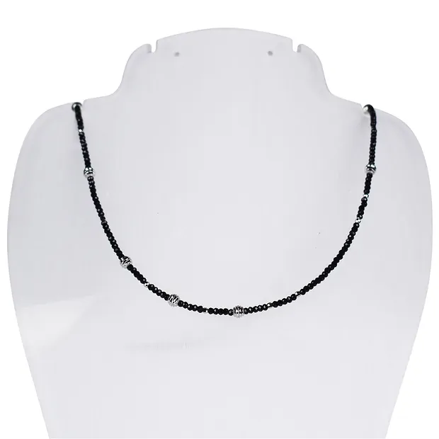 Collana di Spinello (nero), perle sfaccettate da 2 mm, catena di estensione, rodiata | Marco Schreier