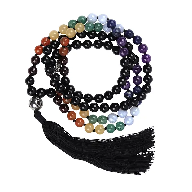 Schorl in pietra preziosa con perline chakra | grossista gemme e pietre curative