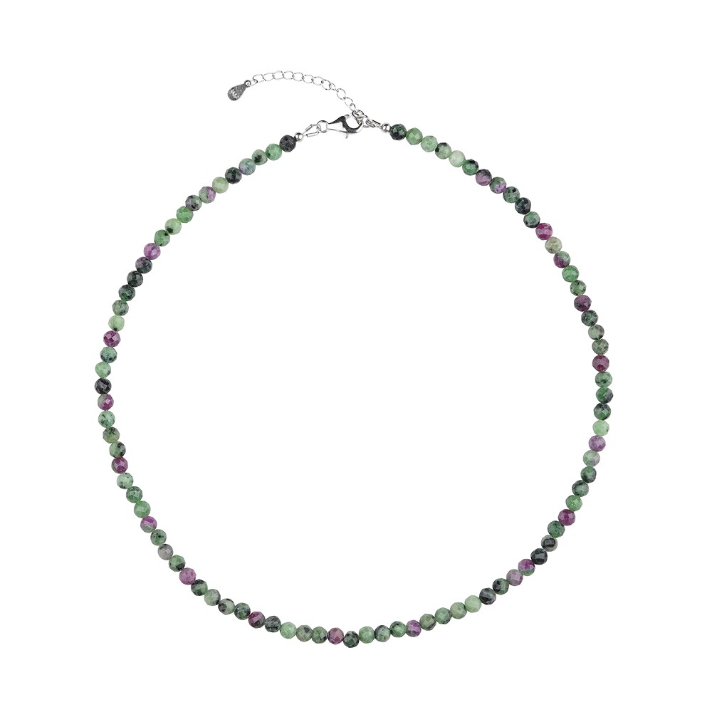 Necklace Zoisite with Ruby, 6mm beads faceted, extension chain | Marco Schreier