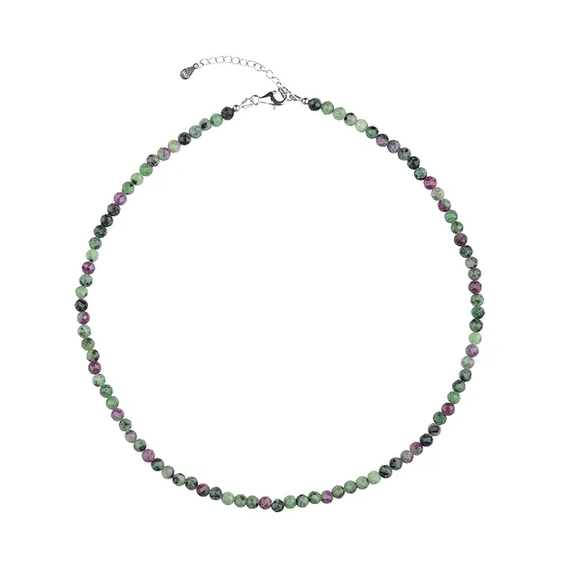 Necklace Zoisite with Ruby, 6mm beads faceted, extension chain | Marco Schreier