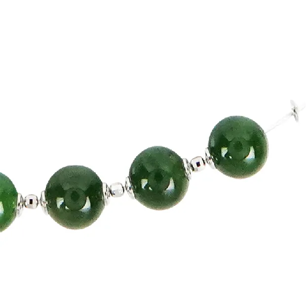 Collana in nefrite, perline, placcata in rodio, catena di prolungamento | Marco Schreier