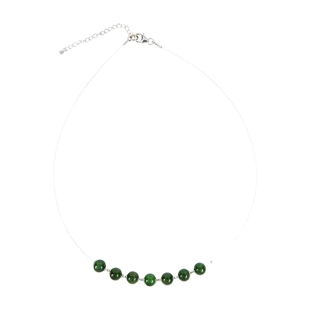 Collana in nefrite, perline, placcata in rodio, catena di prolungamento | Marco Schreier