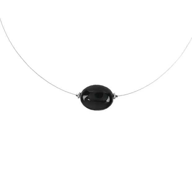 Collier Regenbogen-Obsidian, Linse, rhodiniert, Verlängerungskettchen | Marco Schreier