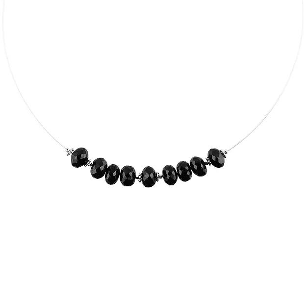 Collier Spinell (schwarz) Button facettiert, Silber rhodiniert, Verlängerungskettchen | Marco Schreier