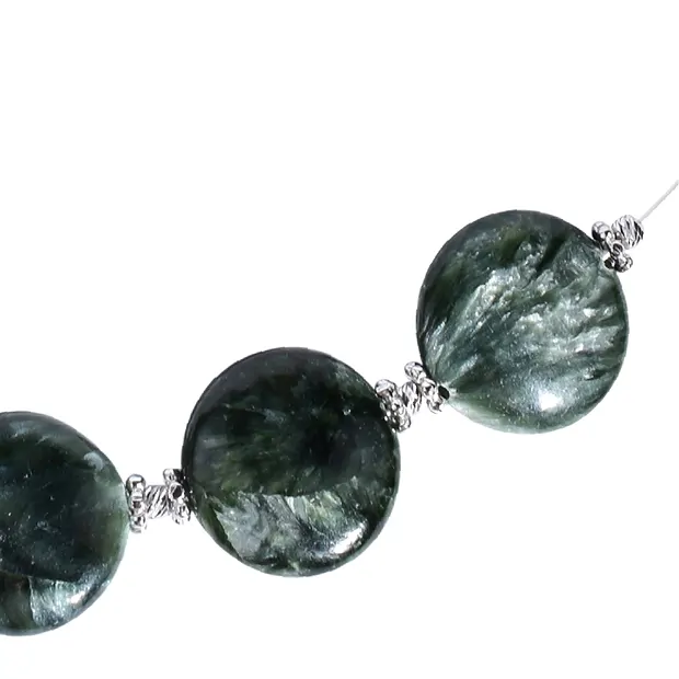 Collar de serafinita, moneda de 16 mm, rodinado, cadena extensible | Marco Schreier