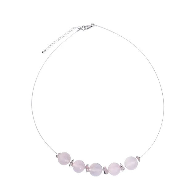 Collier Calcédoine (rose), boules, rhodié, Chaîne d'extension | Marco Schreier