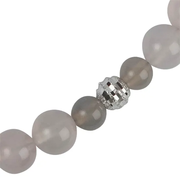 Collier Chalcedon (rosa, silbergrau), Kugeln, rhodiniert, Verlängerungskettchen | Marco Schreier