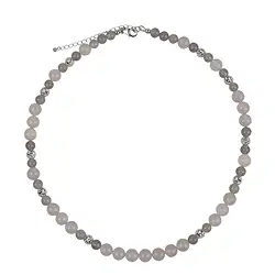 241018230003 Collier Chalcedon (rosa, silbergrau), Kugeln, rhodiniert, Verlängerungskettchen | Marco Schreier