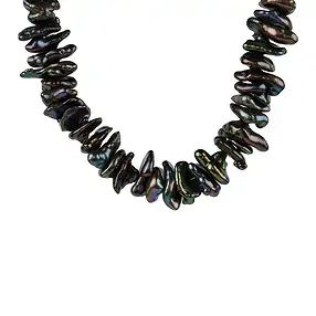 Collana di perle Keshi scure (8-10 mm), rodiate | Marco Schreier