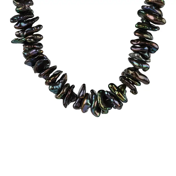 Collar Keshi perlas oscuras (8 - 10mm), rodinado | Marco Schreier