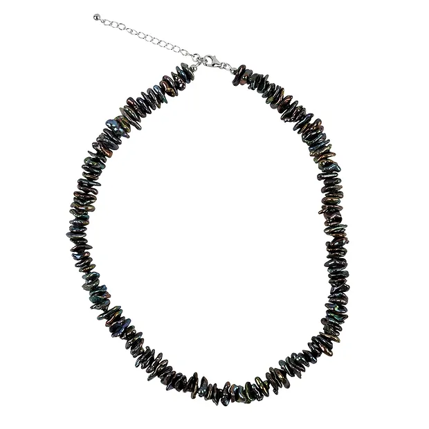 Collana di perle Keshi scure (8-10 mm), rodiate | Marco Schreier