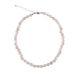 241018230006 Necklace Rose Quartz, nuggets (9mm), faceted, rhodiniert | Marco Schreier