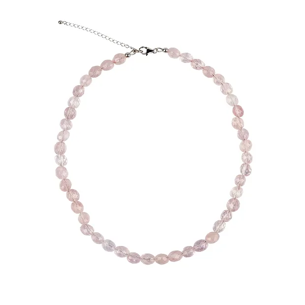 Necklace Rose Quartz, nuggets (9mm), faceted, rhodiniert | Marco Schreier