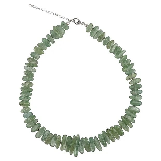 Collana Cianite (verde), pietre burattate piatte (06 - 08 mm), rodiato | Marco Schreier
