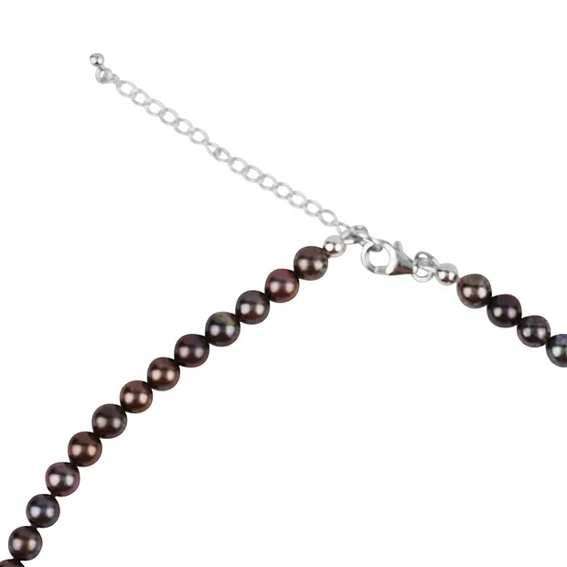 Kette Perle braun-petrol (gef.), rund (6mm), rhodiniert | Marco Schreier